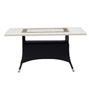 Caesar 6 - 7pc Travertine Stone Outdoor Table Setting With Wicker Outdoor Chairs