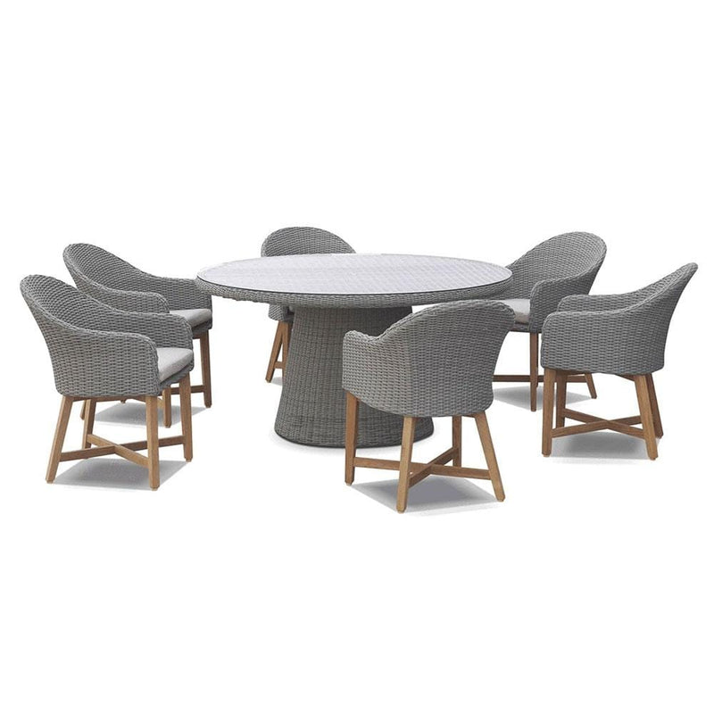 Plantation 6 Outdoor Dining Table with 6 Coastal Wicker Chairs