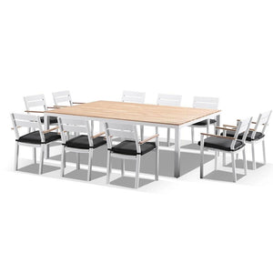 Tuscany 10 Seat  With Capri Chairs with Teak Arm Rests in White