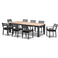 Balmoral 2.5m Teak Top Aluminium Table with 8 Capri Dining Chairs