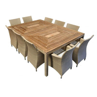 Sahara 10 Seat - 11pc Raw Natural Teak Timber Table Top Outdoor Dining Set With Wicker Chairs