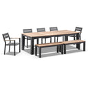 Balmoral 2.5m Teak Top Aluminium Table with 2 Bench Seats and 5 Chairs