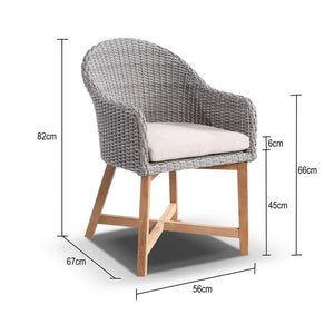 Coastal Wicker Dining Chair w/  Teak TImber Legs Brushed Grey