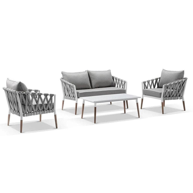 Silas Outdoor Ivory Rope Lounge Setting with Coffee Table