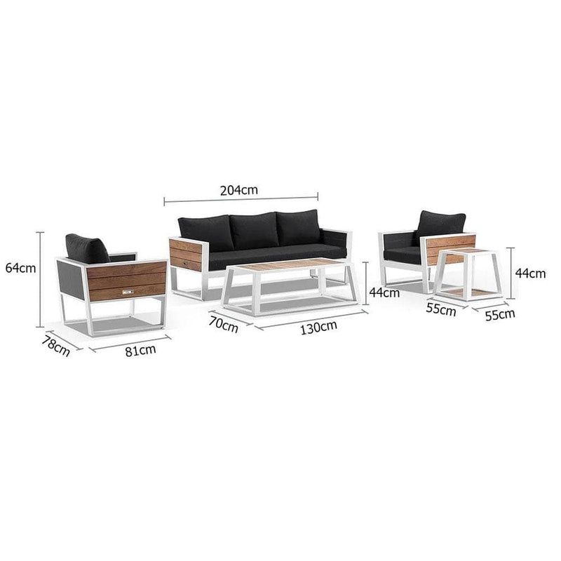 Corfu 3+1+1 Aluminium and Teak Timber Lounge with Coffee Table & Side Table