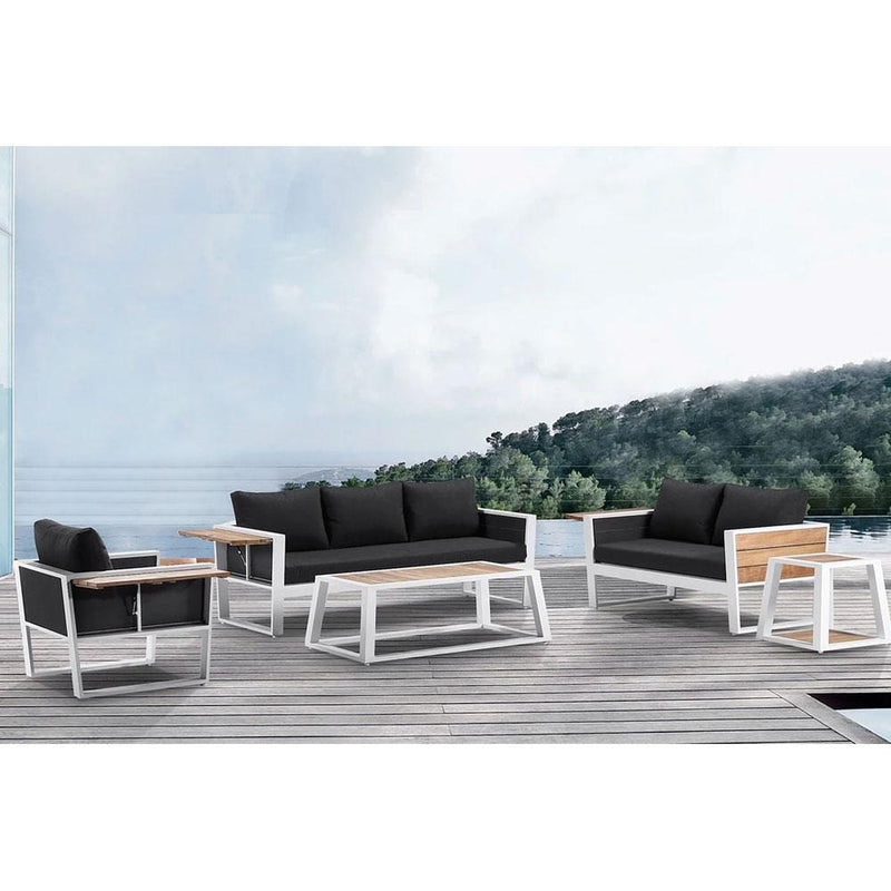 Corfu 3+2+1 Aluminium and Teak Timber Lounge with Coffee Table & Side Table with Sunbrella® cushions