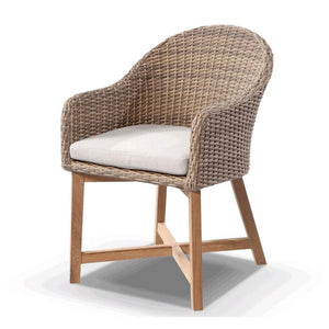Coastal Outdoor Wicker Dining Chair with Teak Timber Legs