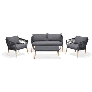 Silas Outdoor Charcoal Rope Lounge Setting with Coffee Table