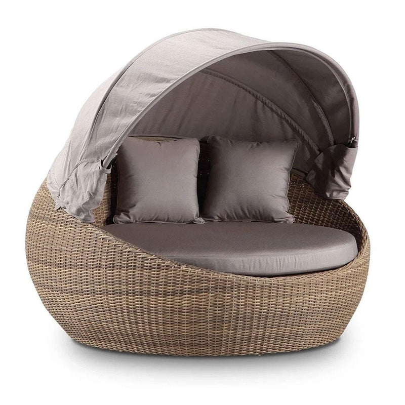 Newport Outdoor Wicker Round Daybed with Canopy - Brushed Wheat with Sunbrella