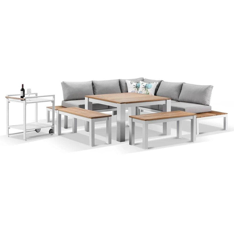 Nova Outdoor Aluminium Lounge and Dining Setting with Bar Cart