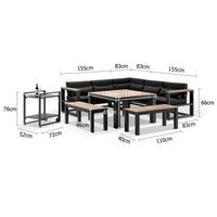 Balmoral Outdoor Aluminium Lounge and Dining Setting with Bar Cart