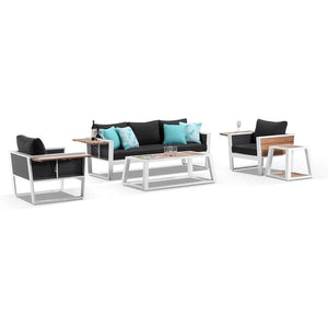 Corfu 3+1+1 Aluminium and Teak Timber Lounge with Coffee Table & Side Table