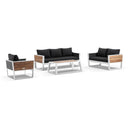 Corfu 3+2+1 Aluminium and Teak Timber Lounge with Coffee Table & Side Table with Sunbrella® cushions
