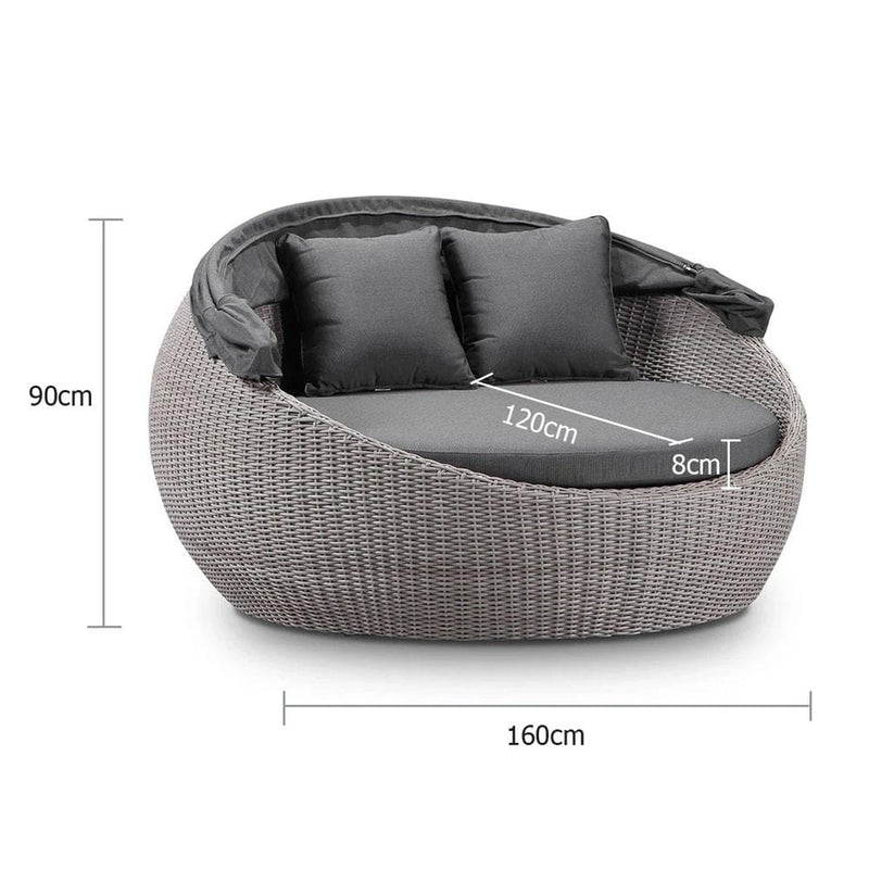 Newport Outdoor Wicker Round Daybed with Canopy - Brushed Grey with Sunbrella
