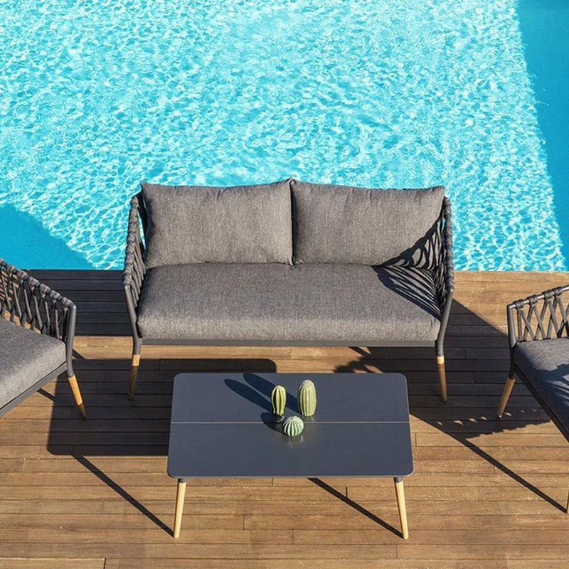 Silas Outdoor Charcoal Rope Lounge Setting with Coffee Table