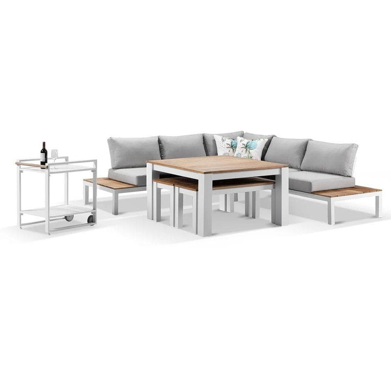 Nova Outdoor Aluminium Lounge and Dining Setting with Bar Cart