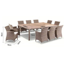 Sahara 10 Seat in Half Round wicker - 11pc Raw Natural Teak Timber Table Top Outdoor Dining Set With Rattan Wicker Chairs