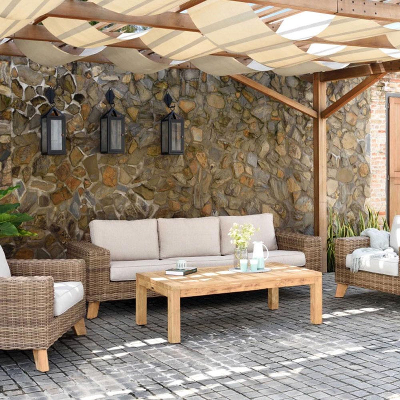 Bahamas Outdoor 3+1+1 Wicker & Teak Lifestyle Garden Lounge Suite with Coffee Table