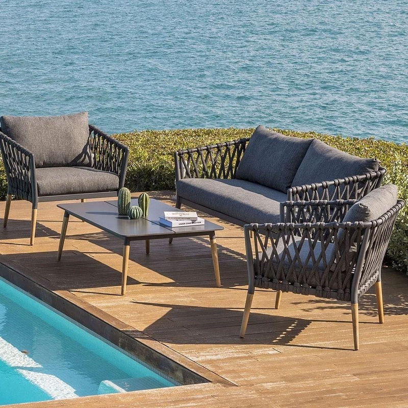 Silas Outdoor Charcoal Rope Lounge Setting with Coffee Table
