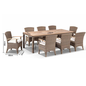Sahara 8 Rectangle with Kai chairs in Half Round wicker