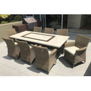 Caesar 8 Rectangle - 9pc Travertine Stone Outdoor Table In Half Round Rattan Wicker