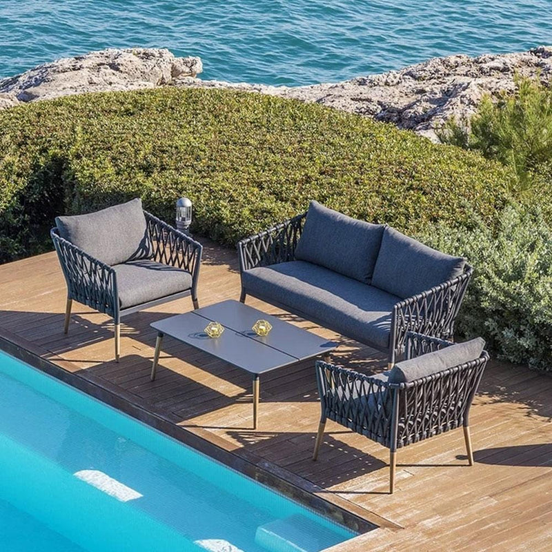 Silas Outdoor Charcoal Rope Lounge Setting with Coffee Table