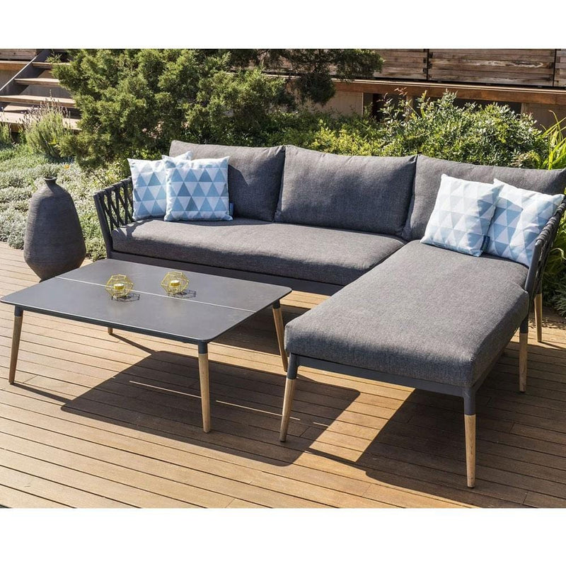 Silas Outdoor Charcoal Rope Chaise Lounge Setting with Coffee Table