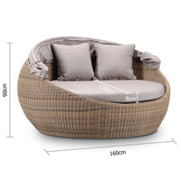 Newport Outdoor Wicker Round Daybed with Canopy - Brushed Wheat with Sunbrella