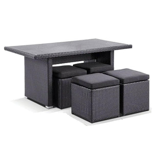 Wicker Dining Coffee Table with 4 Stowaway Ottomans