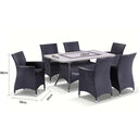 Caesar 6 - 7pc Travertine Stone Outdoor Table Setting With Wicker Outdoor Chairs