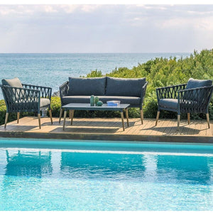 Silas Outdoor Charcoal Rope Lounge Setting with Coffee Table