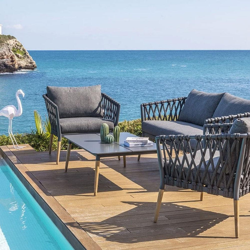 Silas Outdoor Charcoal Rope Lounge Setting with Coffee Table