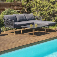 Silas Outdoor Charcoal Rope Chaise Lounge with Arm Chair and Coffee Table