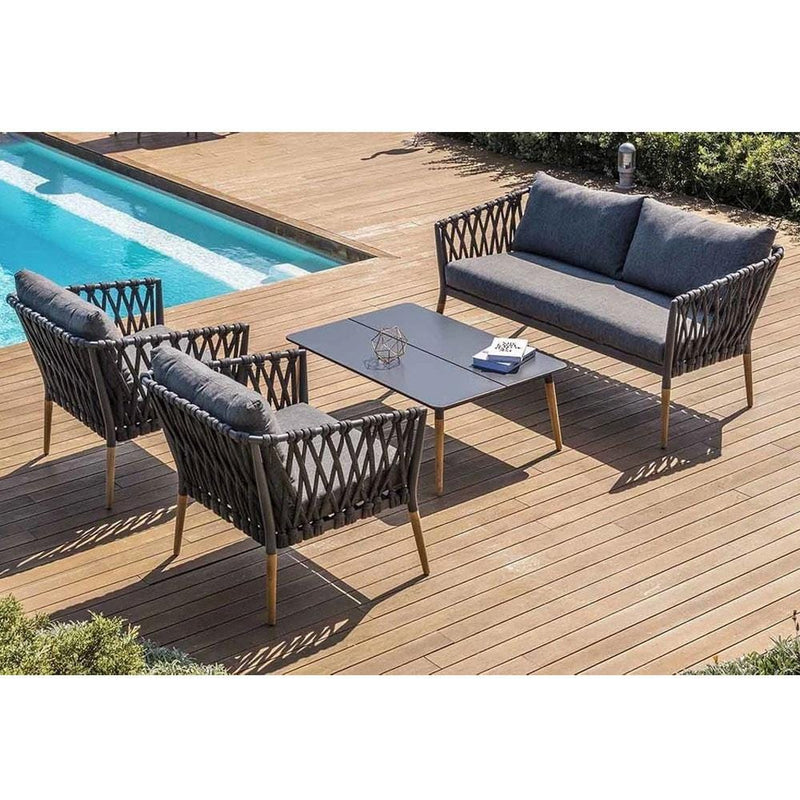 Silas Outdoor Charcoal Rope Lounge Setting with Coffee Table