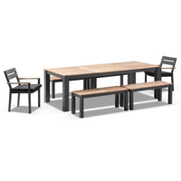 Balmoral 2.5m Teak Top Aluminium Table with 4 Bench Seats and 2 Chairs