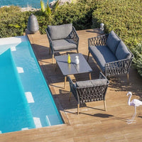 Silas Outdoor Charcoal Rope Lounge Setting with Coffee Table