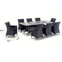 Caesar 8 Rectangle - 9pc Travertine Stone Outdoor Table Setting With Wicker Outdoor Chairs