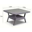 Low Dining Table 1.2m Square Glass Top in Textured Grey Wicker