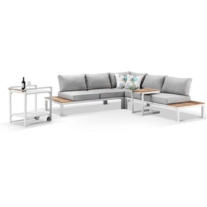 Nova Outdoor White Aluminium Lounge with Bar Cart & Side Table