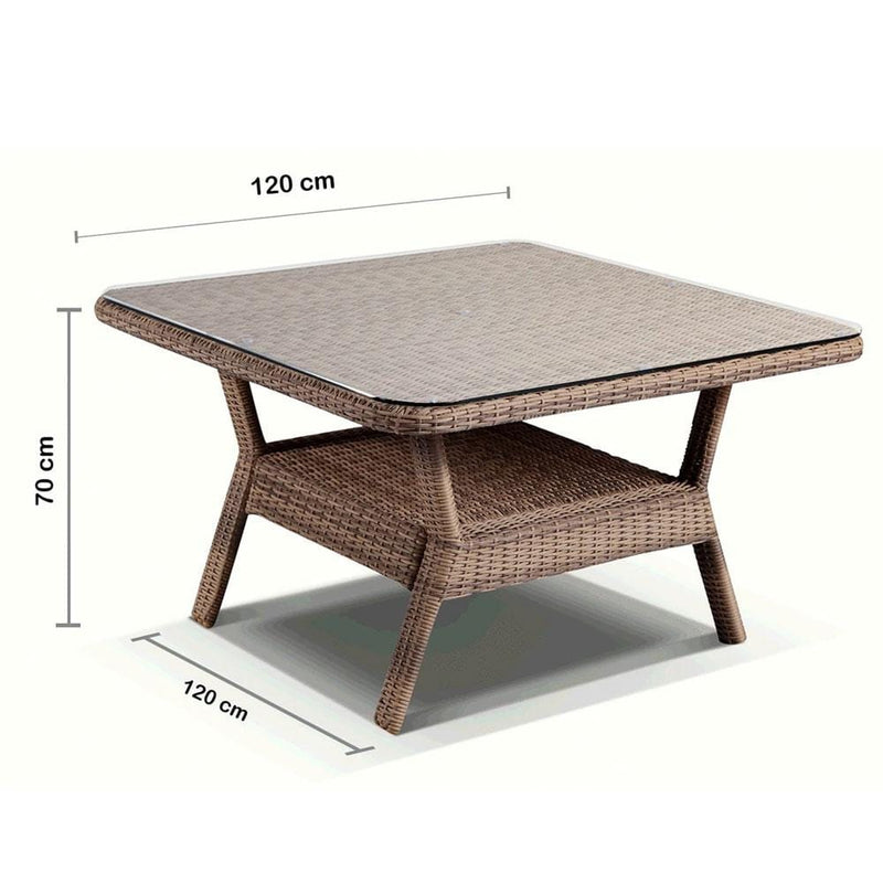 Low Dining Table 1.2m Square Glass Top