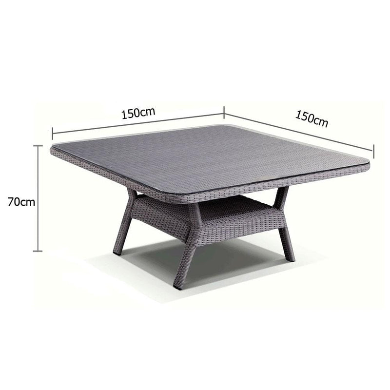 Low Dining Table 1.5m Square Glass Top