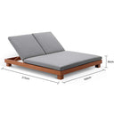 Santorini Aluminium Double Sun Lounge in Teak Look with Sunbrella Cast Slate with Round Side Table