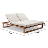 Arcadia Double Aluminium Sun Lounge in Teak Look with Slide Under Side Table
