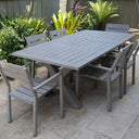 Aged Teak look Tahitian 2.1m Aluminium Dining Setting with Santorini Chairs
