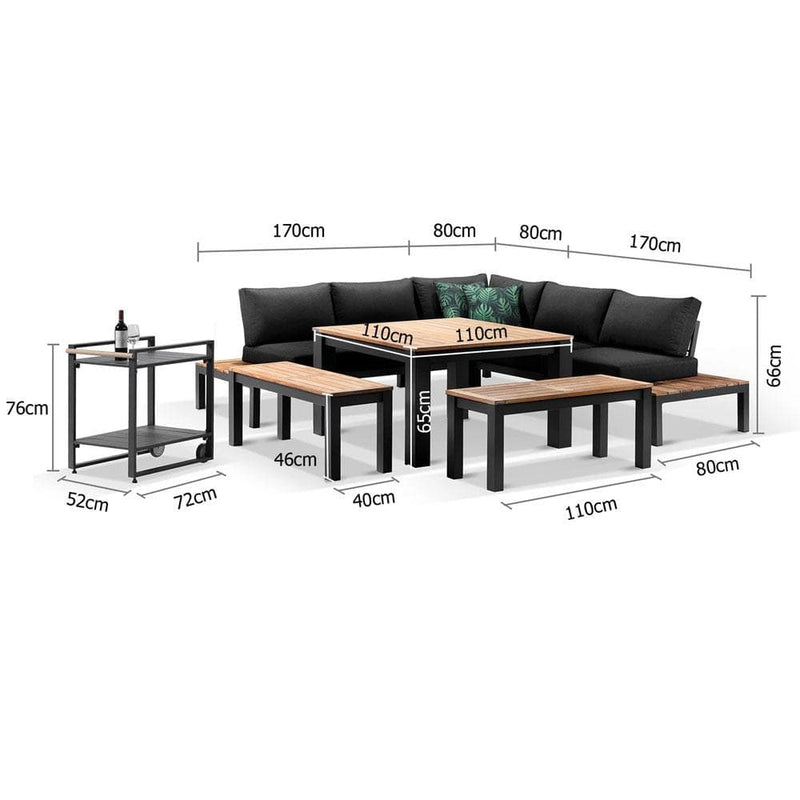 Nova Outdoor Aluminium Lounge and Dining Setting with Bar Cart