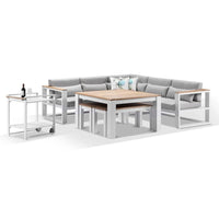 Balmoral Outdoor Aluminium Lounge and Dining Setting with Bar Cart