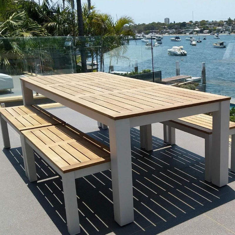 Balmoral 2.5m Teak Top Aluminium Table with Bench Seats