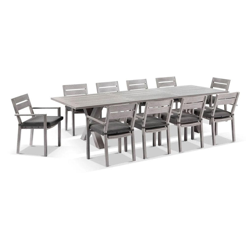 Aged Teak look Tahitian 3m Aluminium Dining Setting with Santorini Chairs