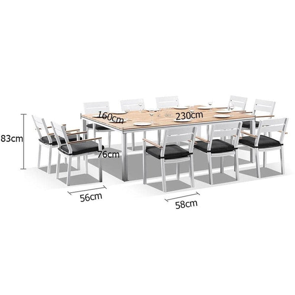 Tuscany 10 Seat  With Capri Chairs with Teak Arm Rests in White