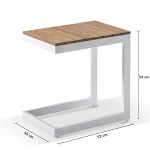 Santorini Aluminium Double Sun Lounge in White with Balmoral Teak Slide under Side Table